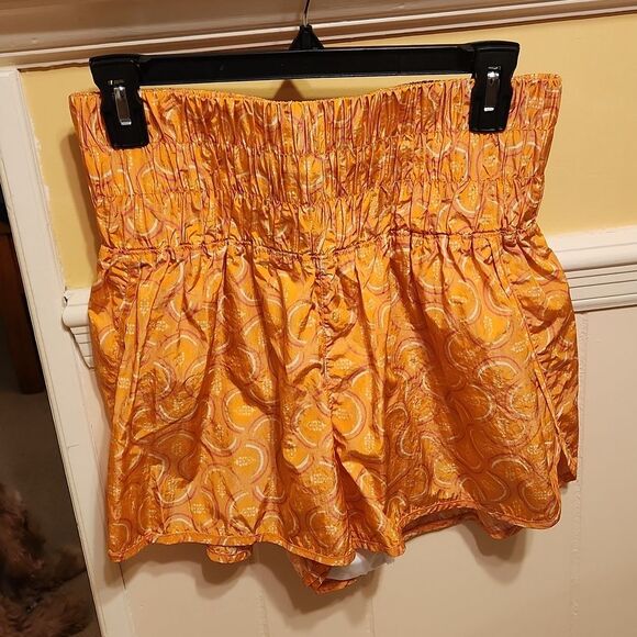 Free People Movement "The Way Home" Orange Print High-Waisted Shorts Size XL - Picture 1 of 8
